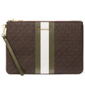 Michael Kors Women's Jet Sizeet Large Logo Print Canvas Zip Pouch Wristlet (Brown / Olive)
