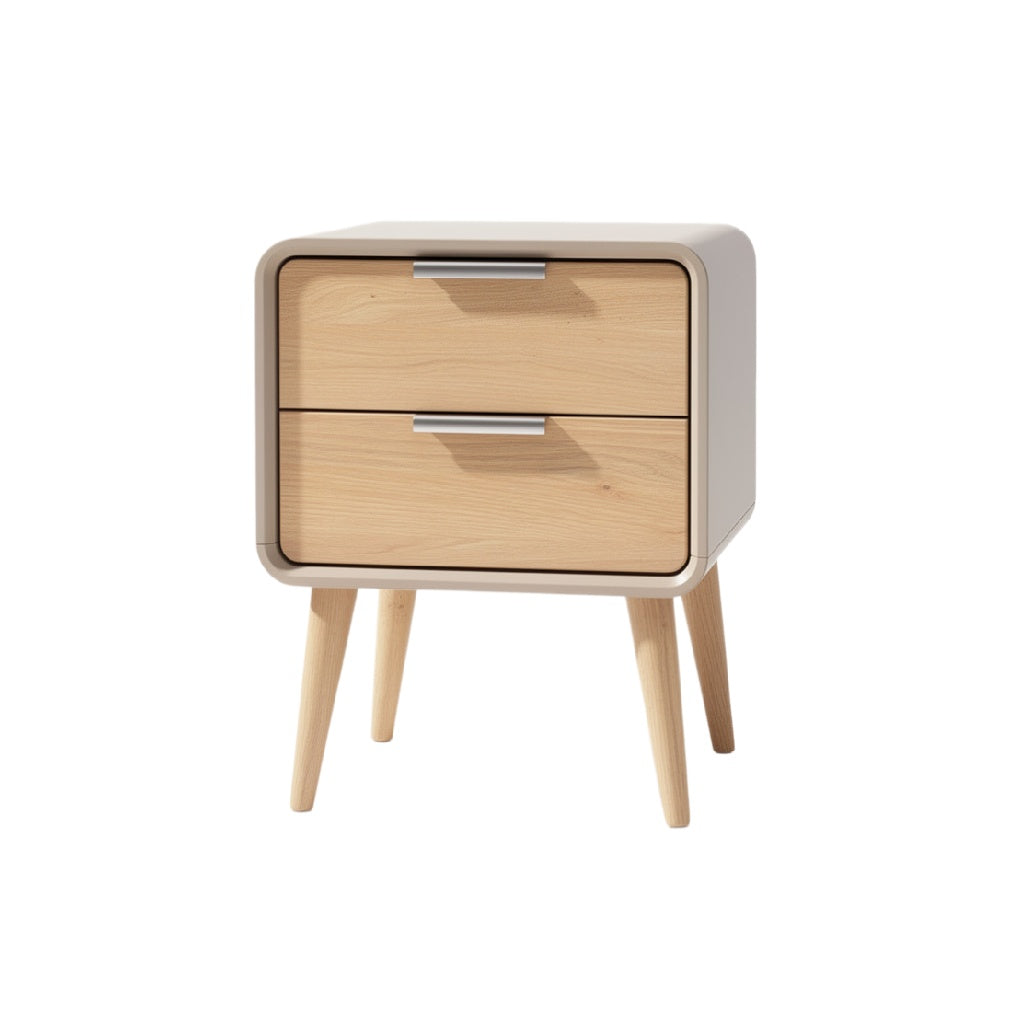 Modern Minimalist Nightstand with Two Drawers and Wooden Legs