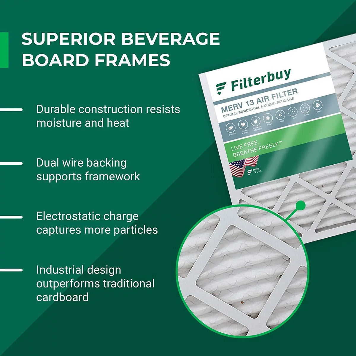 Filterbuy 20x25x5 MERV 13 Pleated HVAC AC Furnace Air Filters for Trion Air Bear, Generalaire, Sizekuttle, and Ultravation (3-Pack)