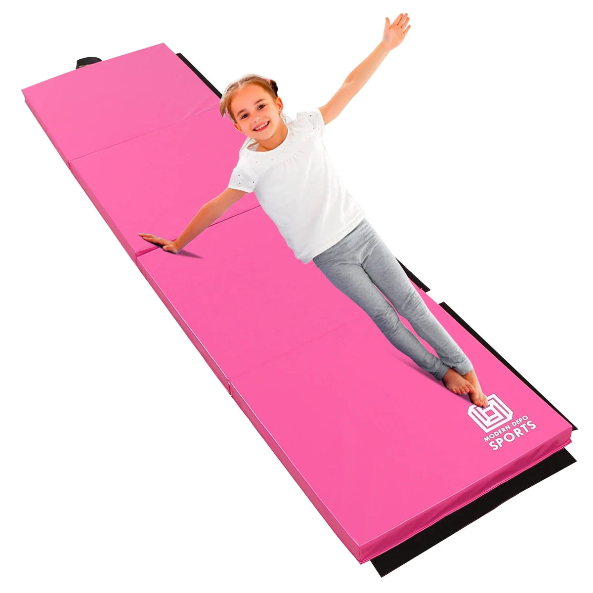 Gymnastics Mat 8'x2'x2" Foldable Tumbling Mats with Carrying Handles Four Fold Thick Exercise Mat for Home Aerobics Sizetretching Yoga, Pink