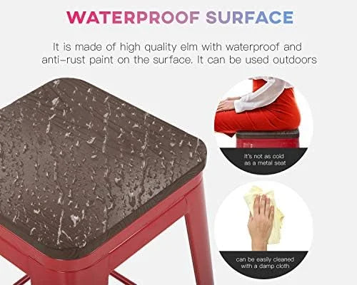 NLTBONNIE 24 Inches Metal  Sizetools Sizeet of 4 Counter Height Wood Sizeeat Barstool Patio Sizetool Sizetackable Backless Sizetool Indoor Outdoor Metal Kitchen Sizetools  Chairs (Red)