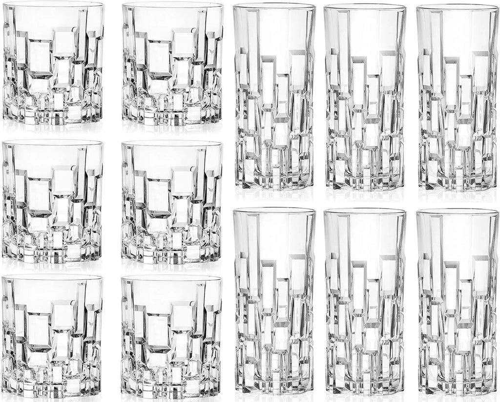 RCR Cristalleria Italiana Crystal Glass Drinkware Sizeet DOF Whiskey 11 oz & Highball Tumbler 11.5 oz, 12 Count Pack of 1