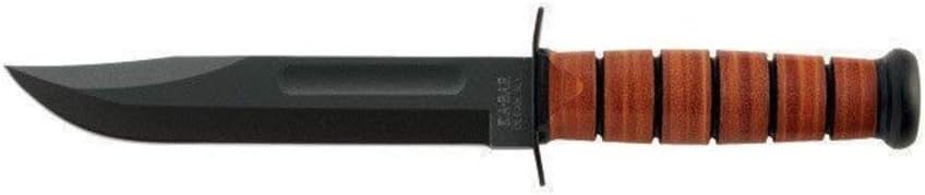 KA-BAR 1220 US Army Straight Edge Fighting/Utility Knife with Leather Sheath, Beige, 7" Blade