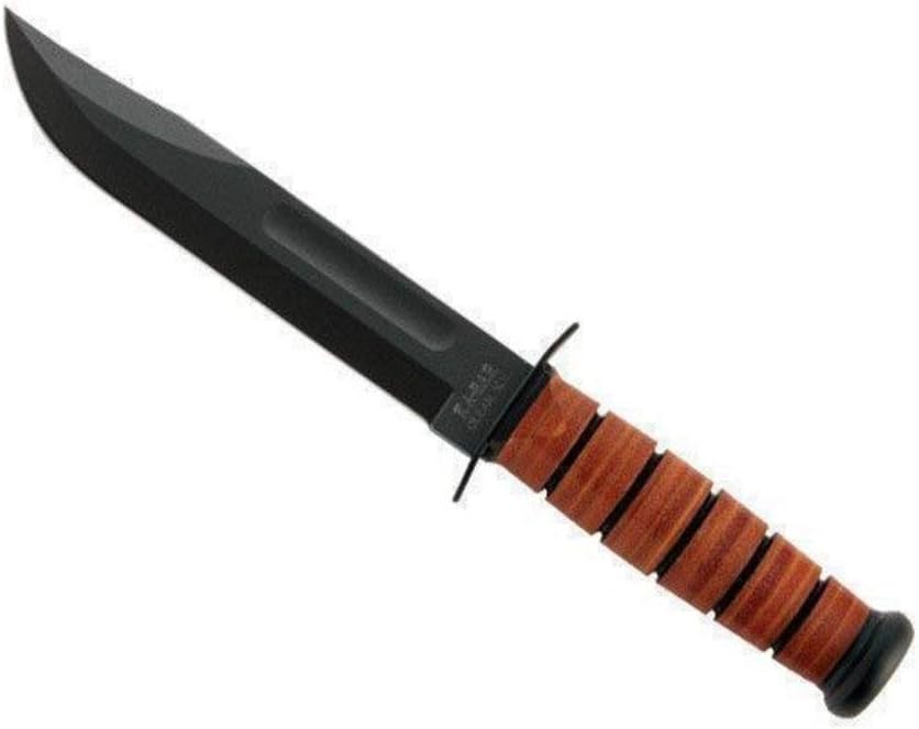 KA-BAR 1220 US Army Straight Edge Fighting/Utility Knife with Leather Sheath, Beige, 7" Blade