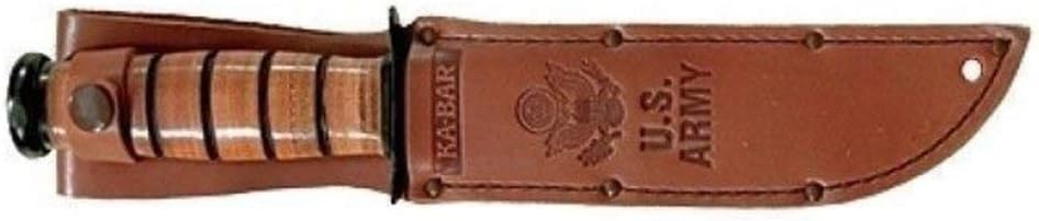 KA-BAR 1220 US Army Straight Edge Fighting/Utility Knife with Leather Sheath, Beige, 7" Blade