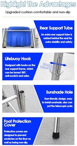Extra Tall Lifeguard Chair 120-180cm - Stainless Steel Pool Ladder Lifesaving Chair, Tennis Volleyball Referee Stand, Ideal for Beach, Patio, Lake, Outdoor Safety,Blue,180cm/71in/5.9ft high