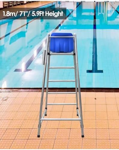 Extra Tall Lifeguard Chair 120-180cm - Stainless Steel Pool Ladder Lifesaving Chair, Tennis Volleyball Referee Stand, Ideal for Beach, Patio, Lake, Outdoor Safety,Blue,180cm/71in/5.9ft high