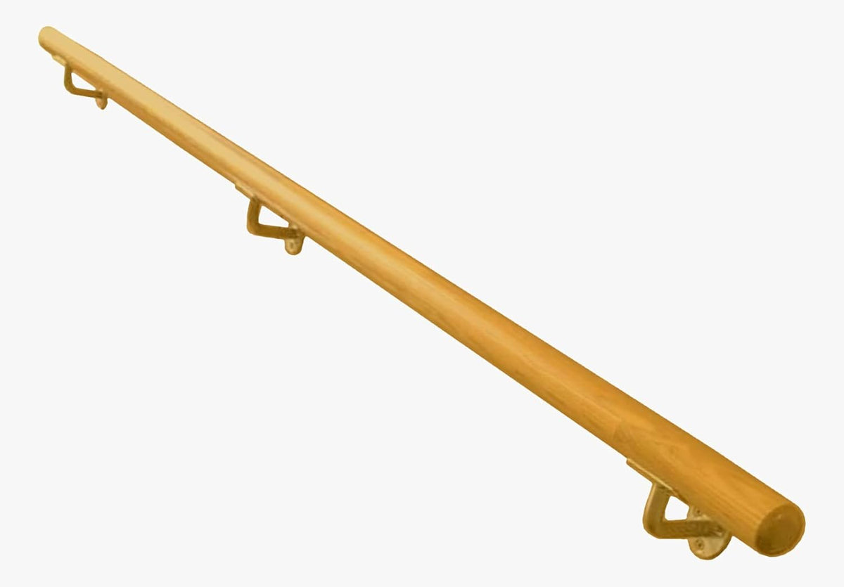 Ballet Barre Single Bar 8 FT Long 2.0â Diameter Gold, Kids and Adults | Open Bracket Wall Mounted Fixed Height Wooden Ballet Barre | Home/Studio Ballet Bar, Dance Bar, Stretch Bar, Dancing/Stretching