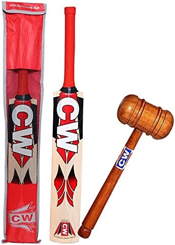 CW HI TECH Kashmir Willow BAT with Mallet Leather Ball at Genuine Kashmir Willow Cricket Bats for Men Adult Full Size Short Handle BAT