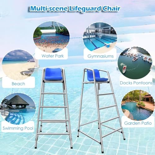This Heavy-Duty Rustproof Stainless Steel Lifeguard Chair - Durable Referee Stand for Pools, Water Parks & Lakes - Essential Lifeguard Equipment for Safety Professionals & Competitions
