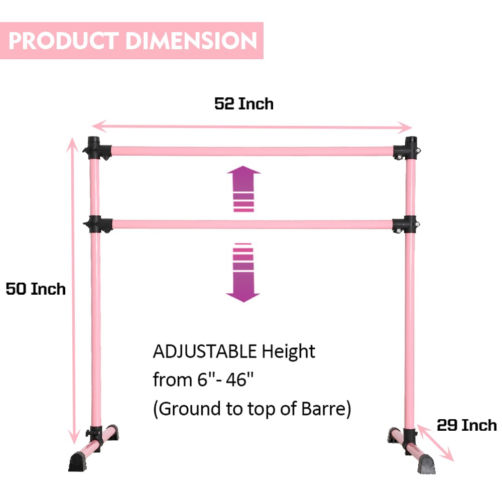 UMEKEN Wood/Aluminum/Steel Ballet Barre 4 Foot Portable Barre Bar Home Adjustable Freestanding Ballet Stretch Dance Bar for Kids Adult with Carry Bag