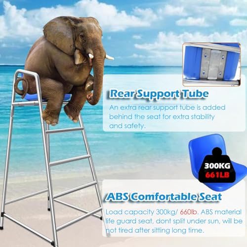This Heavy-Duty Rustproof Stainless Steel Lifeguard Chair - Durable Referee Stand for Pools, Water Parks & Lakes - Essential Lifeguard Equipment for Safety Professionals & Competitions