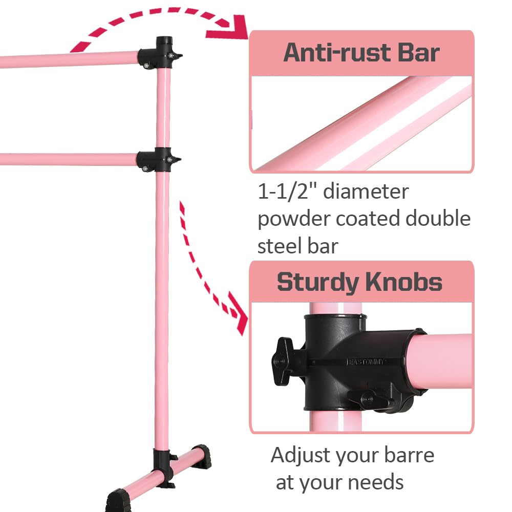UMEKEN Wood/Aluminum/Steel Ballet Barre 4 Foot Portable Barre Bar Home Adjustable Freestanding Ballet Stretch Dance Bar for Kids Adult with Carry Bag
