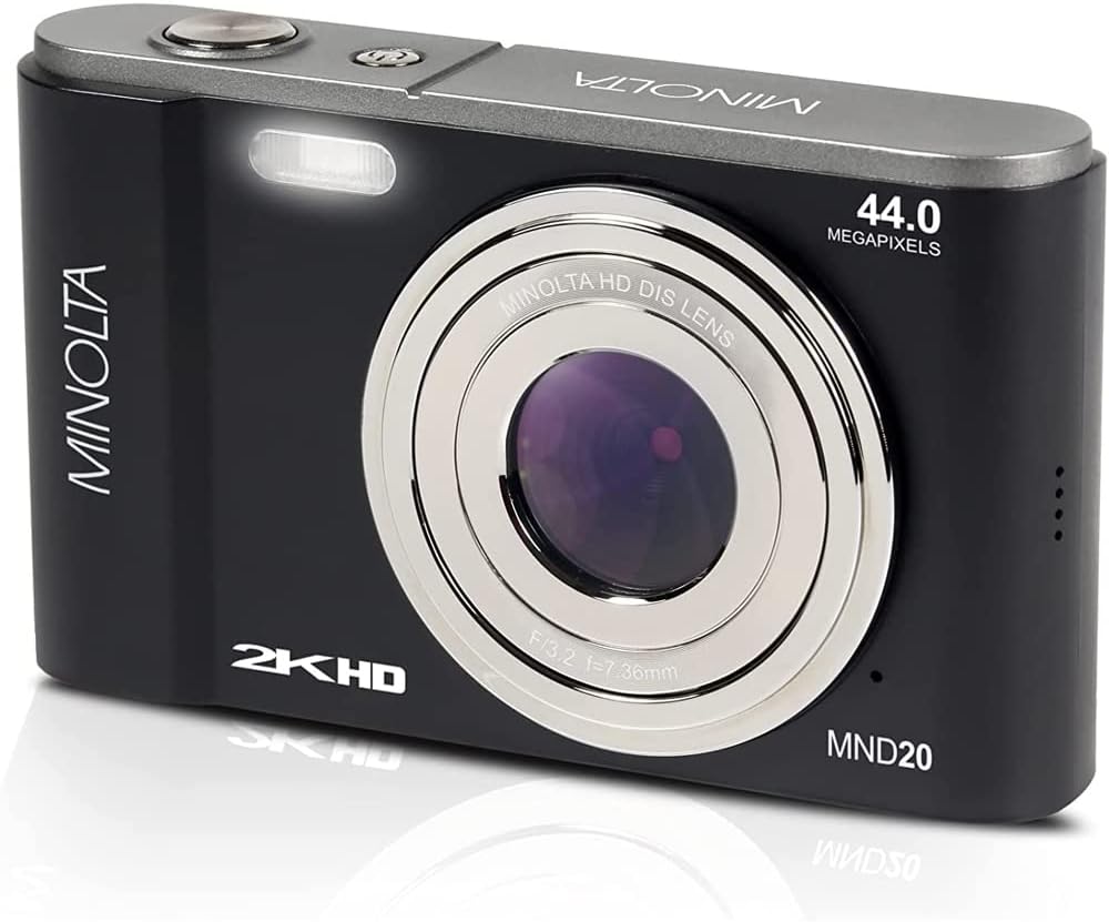Minolta MND20-BK 44 MP 2.7K Ultra HD Digital Camera, Black Bundle with Lexar 32GB UHS-I SDHC Memory Card, Deco Photo Point and Shoot Camera Case and Deco Photo Microfiber Cleaning Cloth