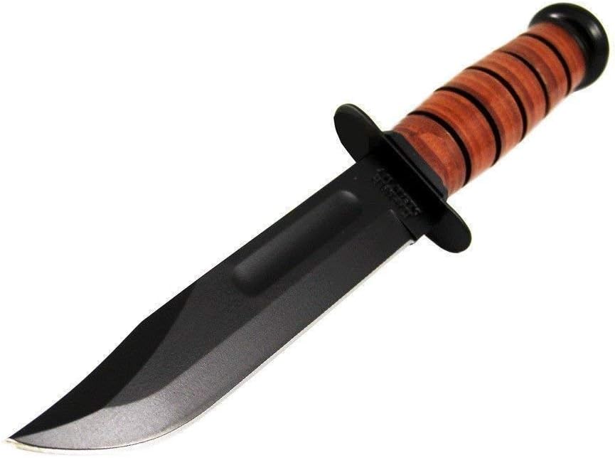 KA-BAR 1220 US Army Straight Edge Fighting/Utility Knife with Leather Sheath, Beige, 7" Blade