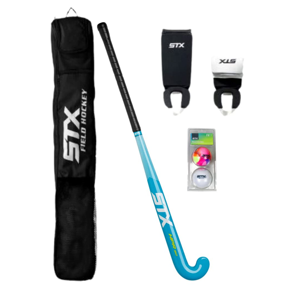 STX Field Hockey Start Pack - Junior with Stick, Shin Guards, Bag & Balls, Black/Teal