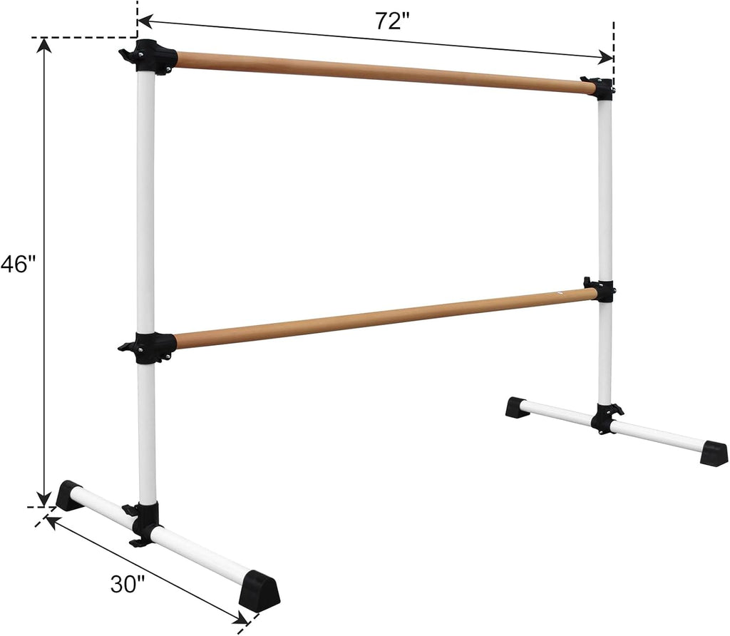4FT/6FT Height Adjustable Double Ballet Barre, Freestanding Portable Stretching Dance Bar for Home, Heavy Duty Exercise Equipment for Kids & Adults with Anti-Slip Rubber Pads