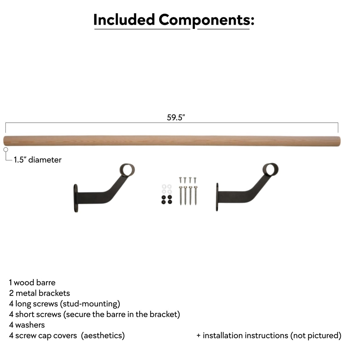 Wall-Mounted Ballet Barre for Home Dance, Exercise, Fitness, Stretching - Made in USA