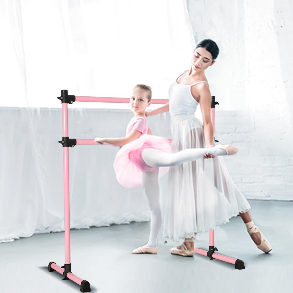 UMEKEN Wood/Aluminum/Steel Ballet Barre 4 Foot Portable Barre Bar Home Adjustable Freestanding Ballet Stretch Dance Bar for Kids Adult with Carry Bag