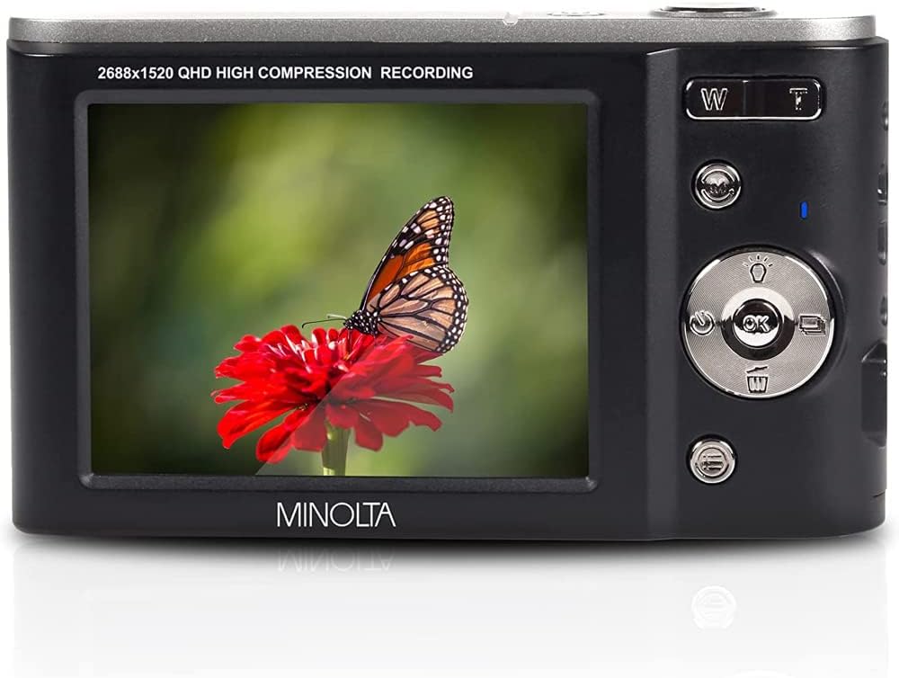 Minolta MND20-BK 44 MP 2.7K Ultra HD Digital Camera, Black Bundle with Lexar 32GB UHS-I SDHC Memory Card, Deco Photo Point and Shoot Camera Case and Deco Photo Microfiber Cleaning Cloth