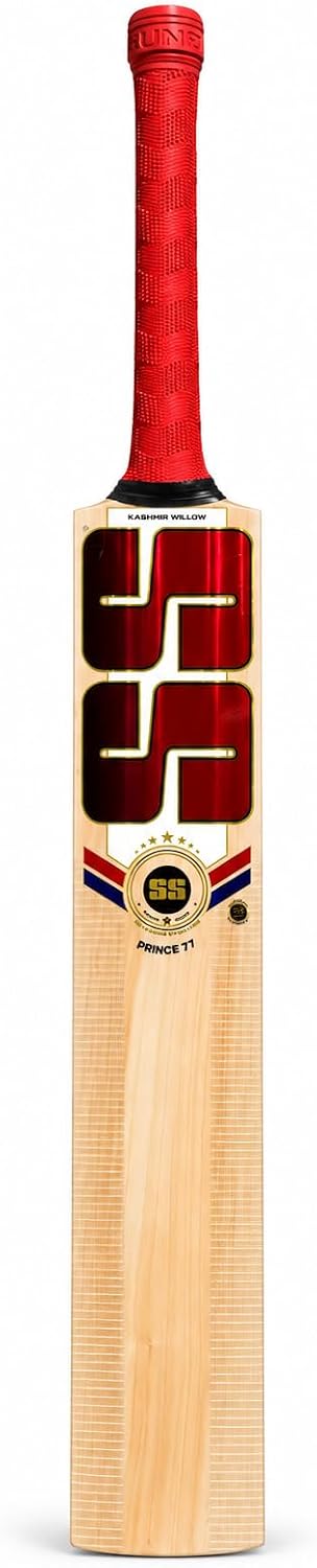 SS Prince 77 Kashmiri Willow Cricket Bat Grade 1, Hand Selected Willow, Made to Play with Leather and Hard Tennis Ball Cricket, Full Size - Short Handle, Men's Size