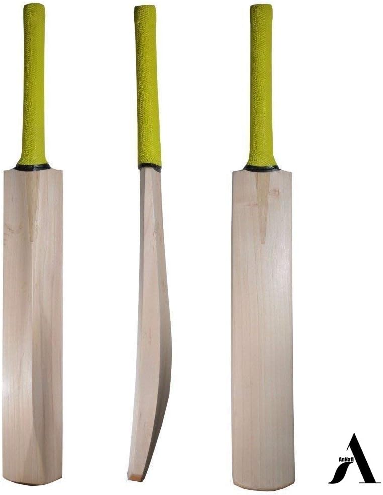 AnNafiÂ® Kashmir Willow Cricket Bat for Leather Ball | Premium Quality| Top Grade Custom Made Thick Edge Light Weight T20 Short Handle| Full Size Bat Cover|Scuff Sheet.