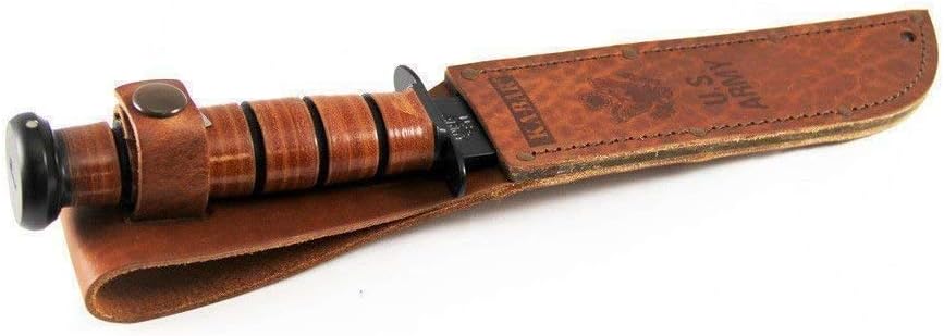KA-BAR 1220 US Army Straight Edge Fighting/Utility Knife with Leather Sheath, Beige, 7" Blade