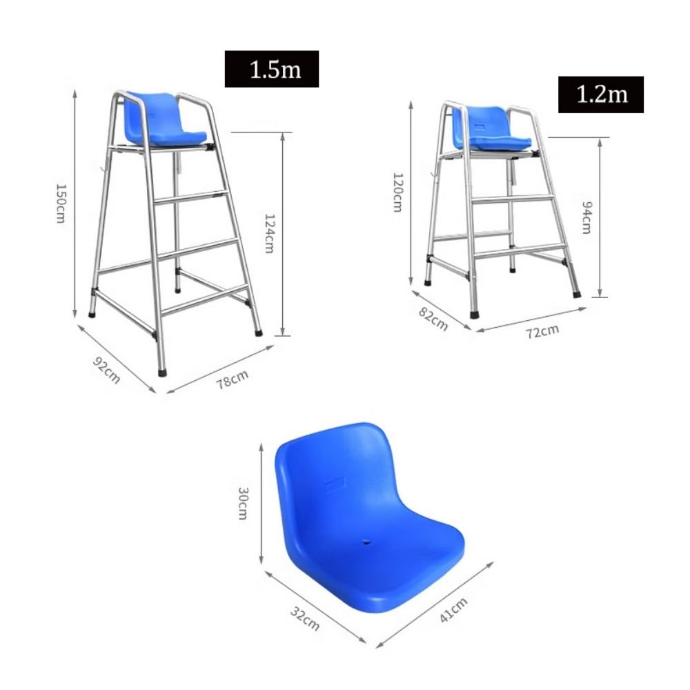 Stainless Steel Lifeguard Chairs with Double-Layer Sunshade,Loads 661lbs, Detachable Lifeguard Observation Chair, Referees Tall Chair with Hole & Hooks(1.2m)