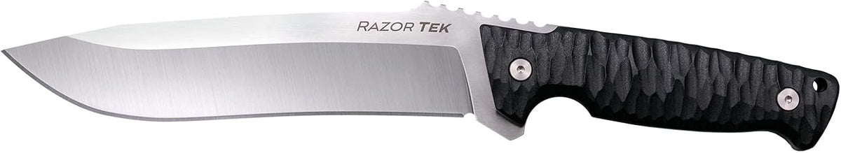 Cold Steel Razor Tek 6.5" 4116 Stainless Steel Recurve Fixed Blade EDC Outdoor Camping Hunting Utility Knife, 5 1/8" Ergonomic Textured Handle, Weather-Resistant Secure-Ex Sheath