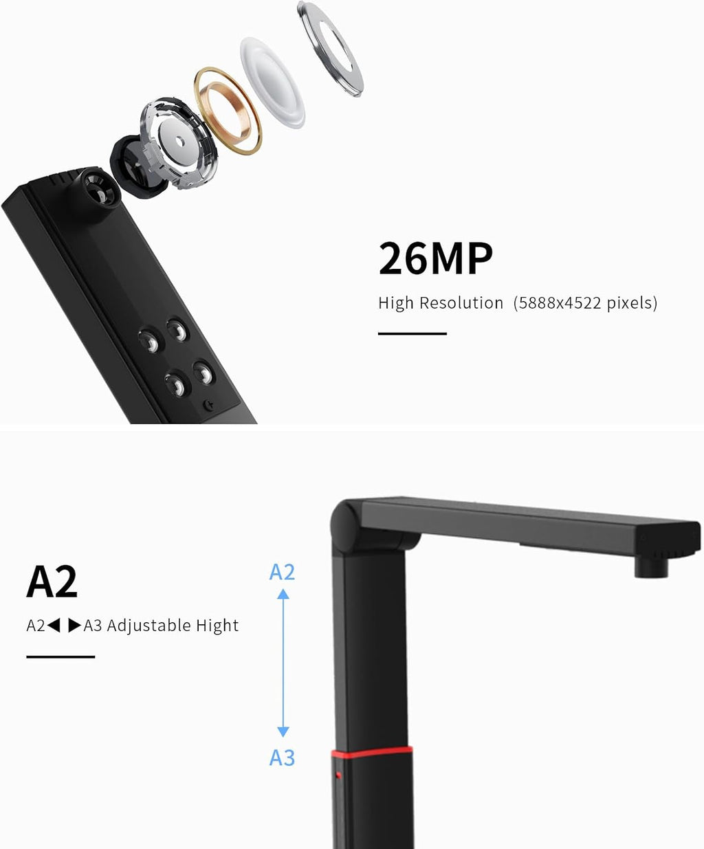 VIISAN Document Scanner, USB 23MP Document Camera, Capture Size Up to A2