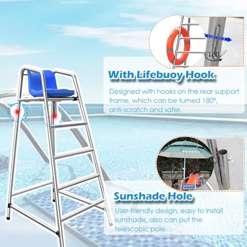 Lifeguard Chair Lifeguarding Sports Refereeing Stable Base with Narrowing Corners Armless Comfortable Seat Outdoor Use Life Guard Chair,Durable Lifeguard Chair - Weather-Resistant Free-Stand
