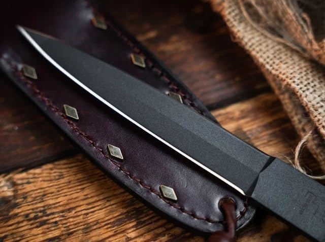 BÃKER V-42 Devil's Brigade 2.1 Dagger, 1095 Steel, Leather Handle, Model 02BO109, 11.97 in, Brown/Black