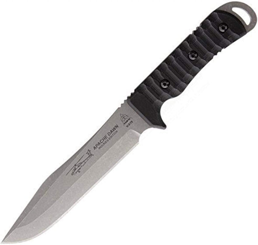 Tops Knives Apache Dawn Rockies Edition Full Tang Fixed Blade- Tumble Finish- Olive Drab MIL-SPEC Nylon Sheath (Black G10 Handle)
