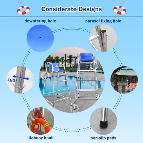 Durable Heavy Duty Lifeguard Chair for Pools & Beaches, Comfortable Observation Stand for Sports Referees, Ideal for Competitions & Deck Use, Weather-Resistant Design