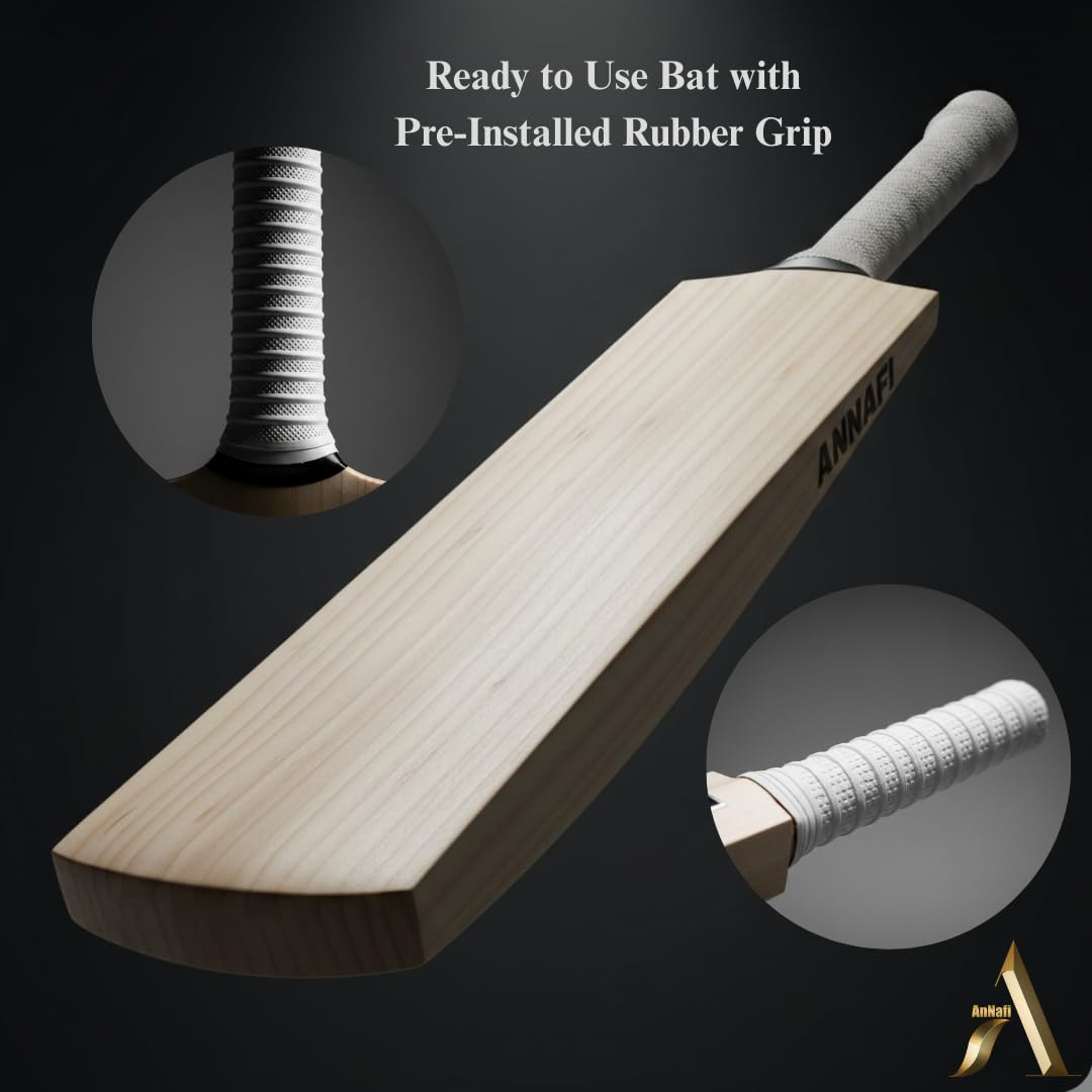 AnNafiÂ® Kashmir Willow Cricket Bat for Leather Ball | Premium Quality Long Handle Long Blade Cricket Bat| Top Grade Custom Made Thick Edge Light Weight | Full Size Cover