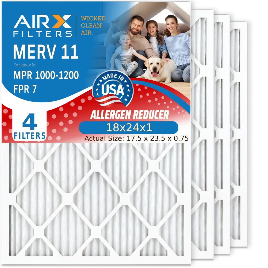 18x24x1 Air Filter MERV 11 Comparable to MPR 1000, MPR 1200 & FPR 7 Electrostatic Pleated Air Conditioner Filter 4 Pack HVAC Premium USizeA Made 18x24x1 Furnace Filters by AIRX FILTERSize WICKED CLEAN AIR.