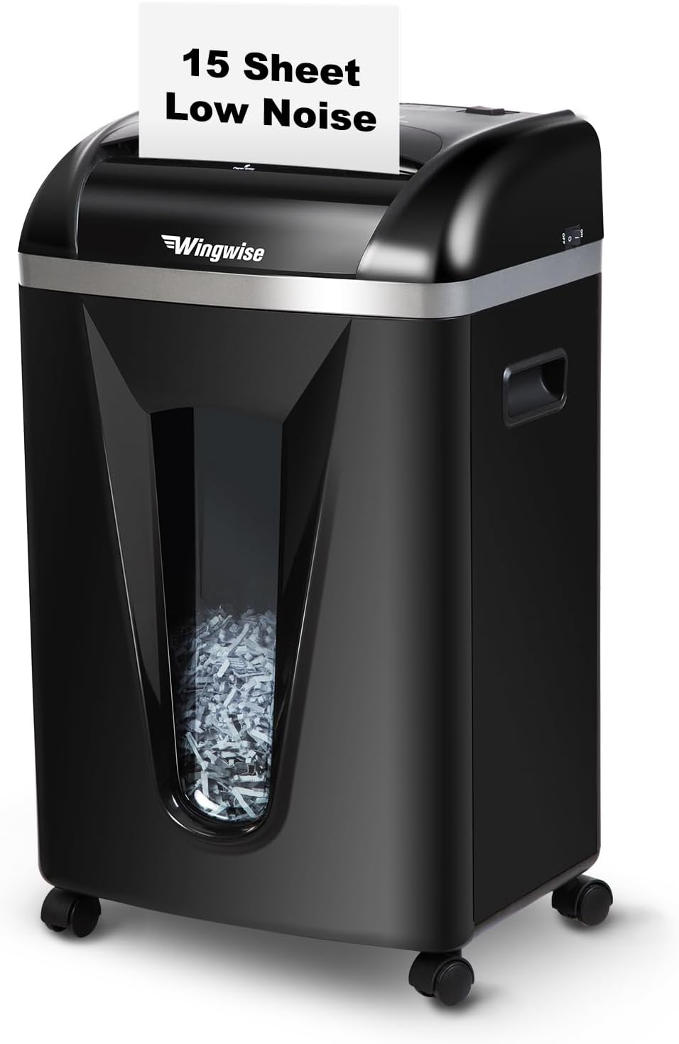 Wingwise Paper Shredder for Home, 15 Sheets Heavy Duty Cross Cut Shredders for Office, P-4, 15 Mins Runtime, 5.8-Gal Bin with Transparent Window, Shreds Credit Cards & CDs, Staples & Paper Clips