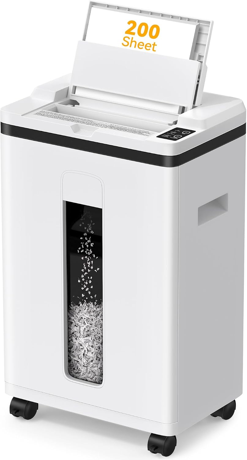 Paper Shredder 200-Sheet Auto Feed, Touchscreen Heavy Duty Shredders, 40 Min Non-Stop, P-5 Ultra Security Shredder for Home Office, Micro Cut with Wheels, 5.8 Gal Bin, <60 dB(OL288)