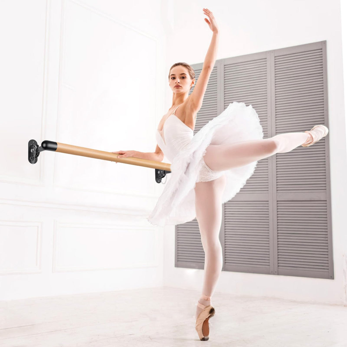 Kipika Wall Mounted Traditional Solid Wood Ballet Barre, Freestanding Ballet Barre, Stretch/Dance Bar for Home Workout Dance Equipment, Durable Metal Support, Height Adjustment
