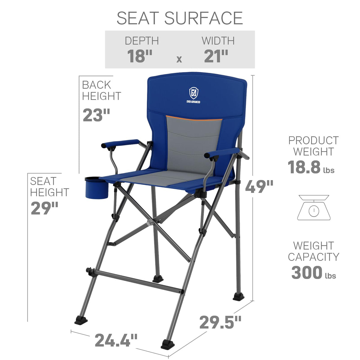 EVER ADVANCED Tall Director Chair 31" Foldable Camping with Carry Bag Black