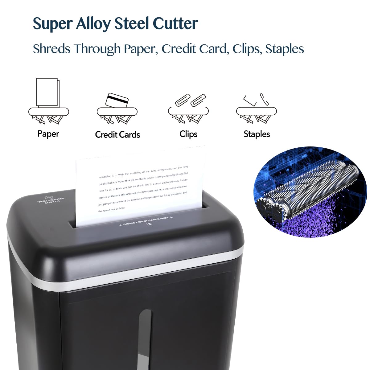 WOLVERINE SD9520 P5 Super Micro Cut Shredder, 15-Sheet, 2x10mm, 8Gal, Black