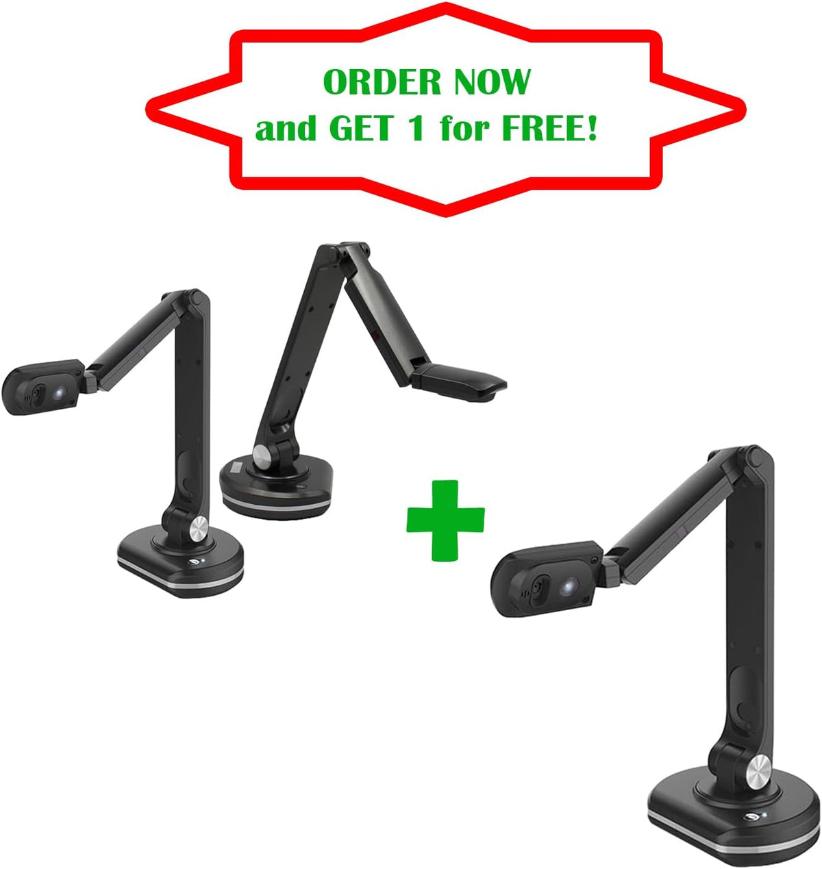 2-Pack JOYUSING V500S Joy-DocCam Document Camera and Get 1 for Free - 1/4" CMOS Sensor, 8.0 Megapixel Camera, 100x Digital Zoom Function, Built-in Microphone, Autofocus Lens, Flexible Arms