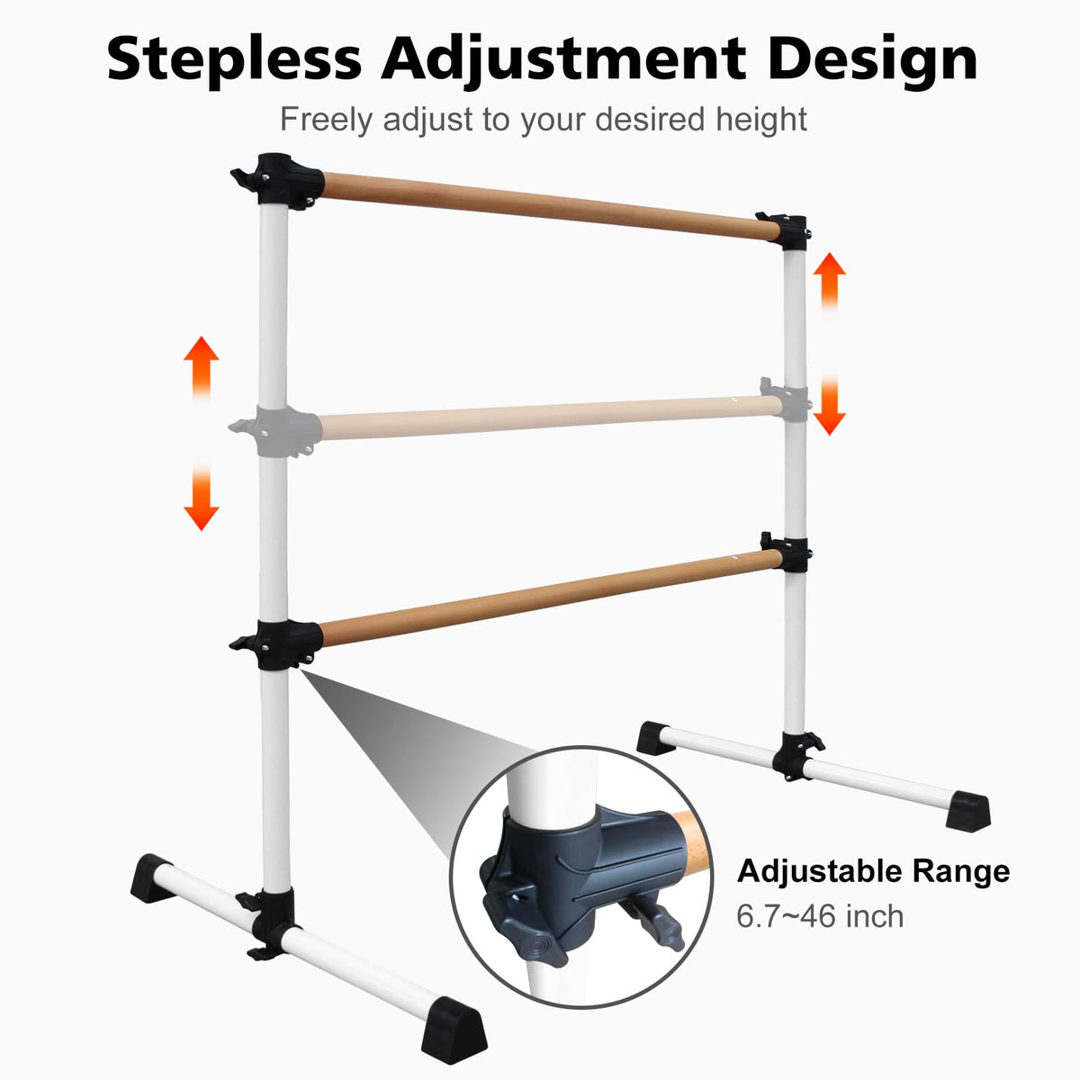 4FT/6FT Height Adjustable Double Ballet Barre, Freestanding Portable Stretching Dance Bar for Home, Heavy Duty Exercise Equipment for Kids & Adults with Anti-Slip Rubber Pads