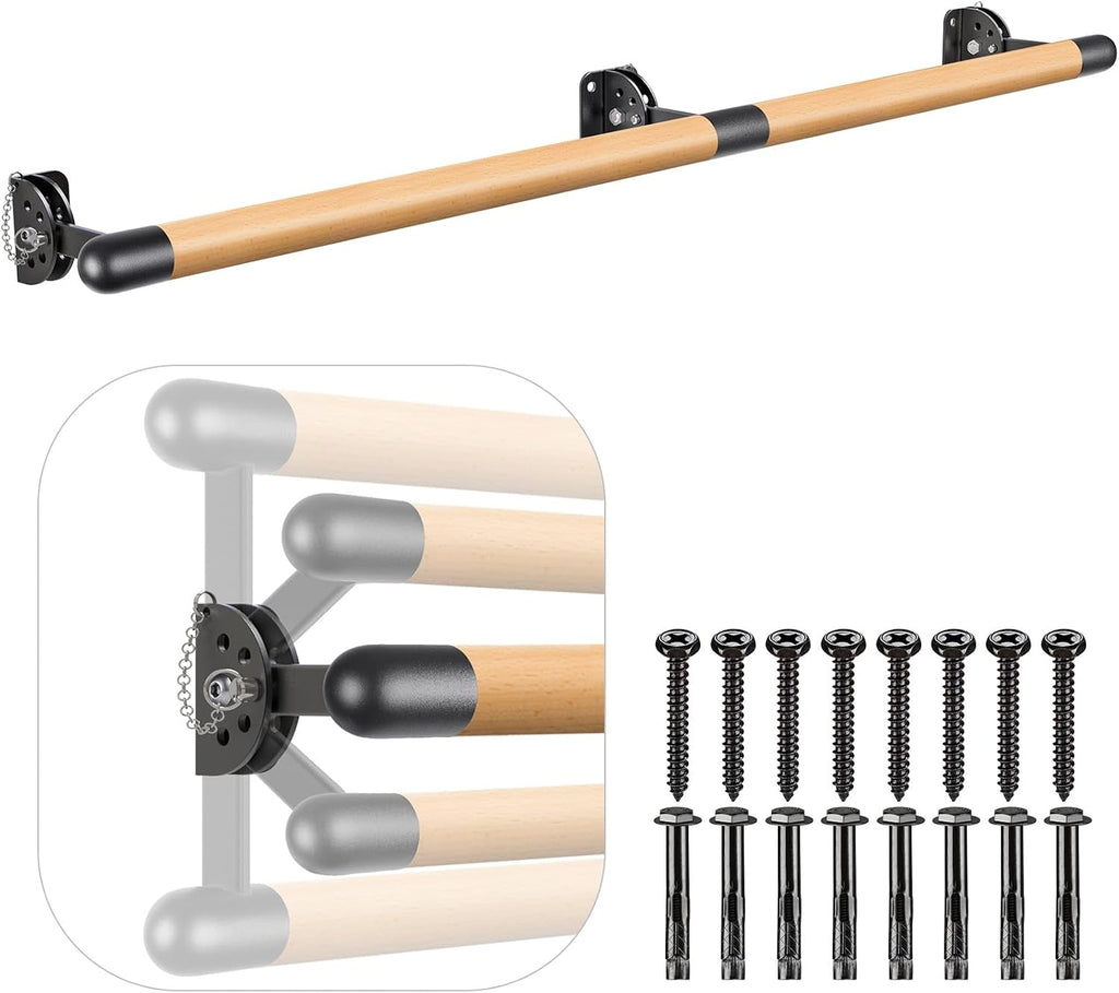 Kipika Wall Mounted Traditional Solid Wood Ballet Barre, Freestanding Ballet Barre, Stretch/Dance Bar for Home Workout Dance Equipment, Durable Metal Support, Height Adjustment