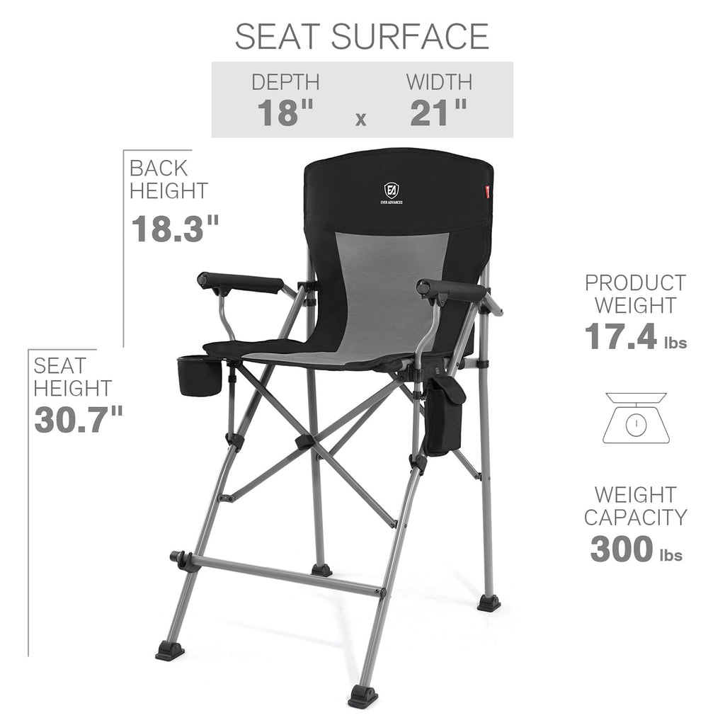 EVER ADVANCED Tall Director Chair 31" Foldable Camping with Carry Bag Black