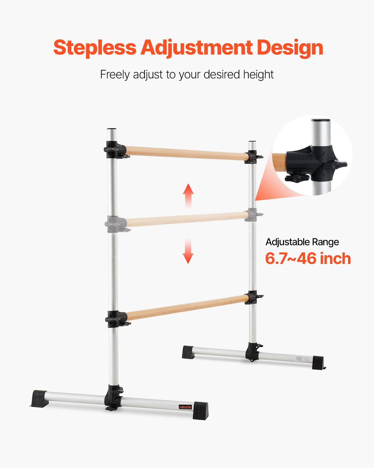 VEVOR Ballet Barre, Barre Bar for Home, Freestanding Portable Ballet Stretching Dance Bars, Height Adjustable Anti-Wobble Fitness Gym Studio Equipment