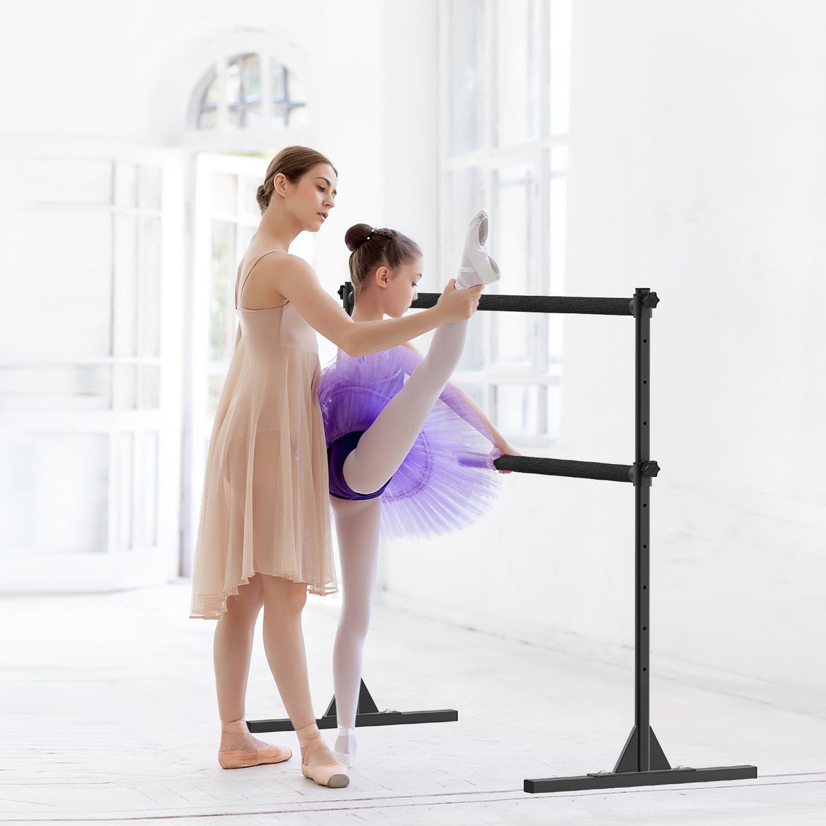 SELEWARE Height Adjustable Ballet Barre Freestanding Ballet Bar, 4/5/6 FT
