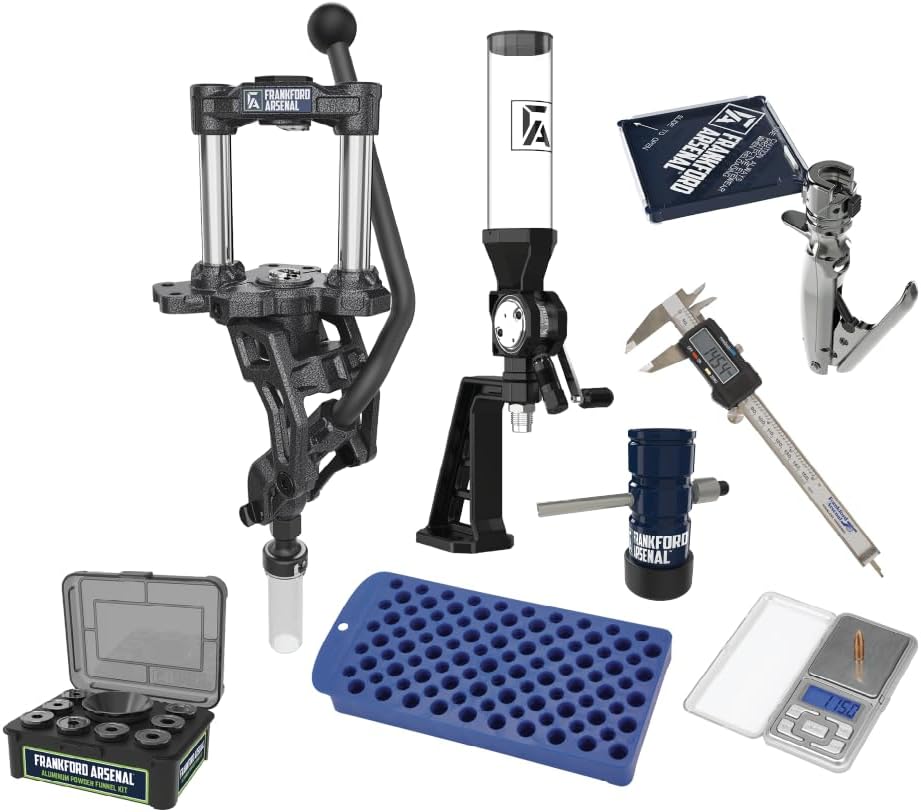 Frankford Arsenal Essentials Reloading Kit with Adjustable Seating System, F-1 Single Stage Press, Digital Calipers, Compatible with Standard Dies, for Seating, Resizing, Depriming, and Reloading