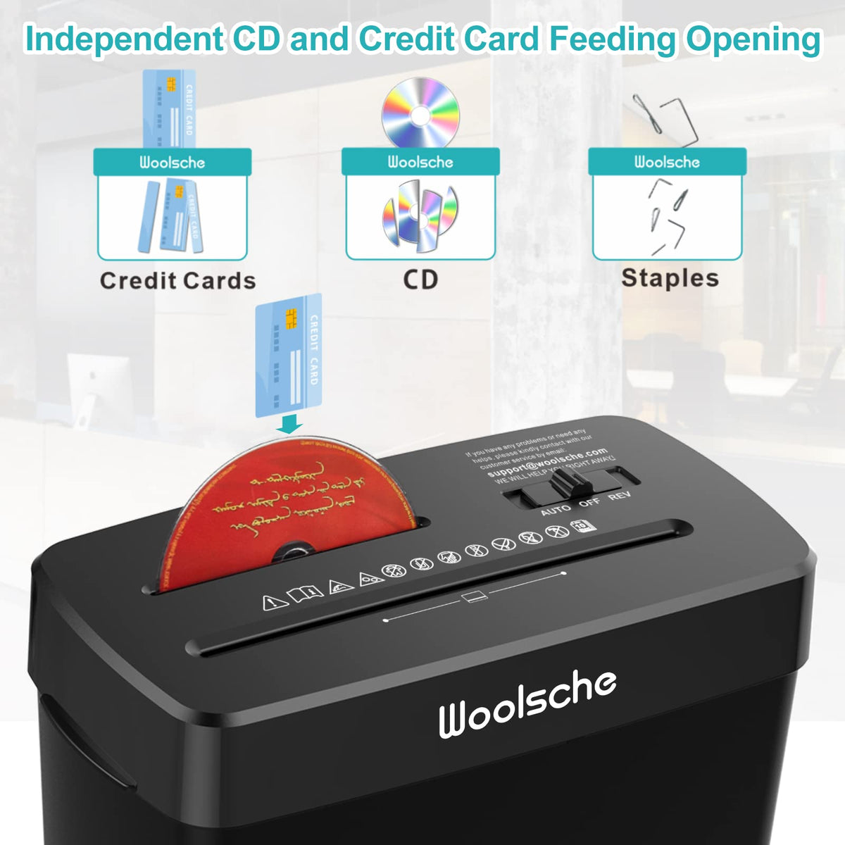 Woolsche Paper Shredder, 18-Sheet Cross Cut with 5.28-Gallon Pull Out Bin, P-4 Security Level, Shred Paper and Credit Card and CD, Durable&Fast with Auto Jam Proof System Shredder for Office