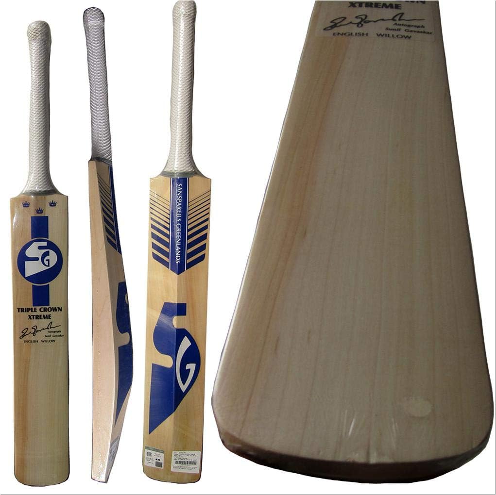 SG Triple Crown Xtreme English Willow Cricket Bat with Bat Cover & Bat Grip Free